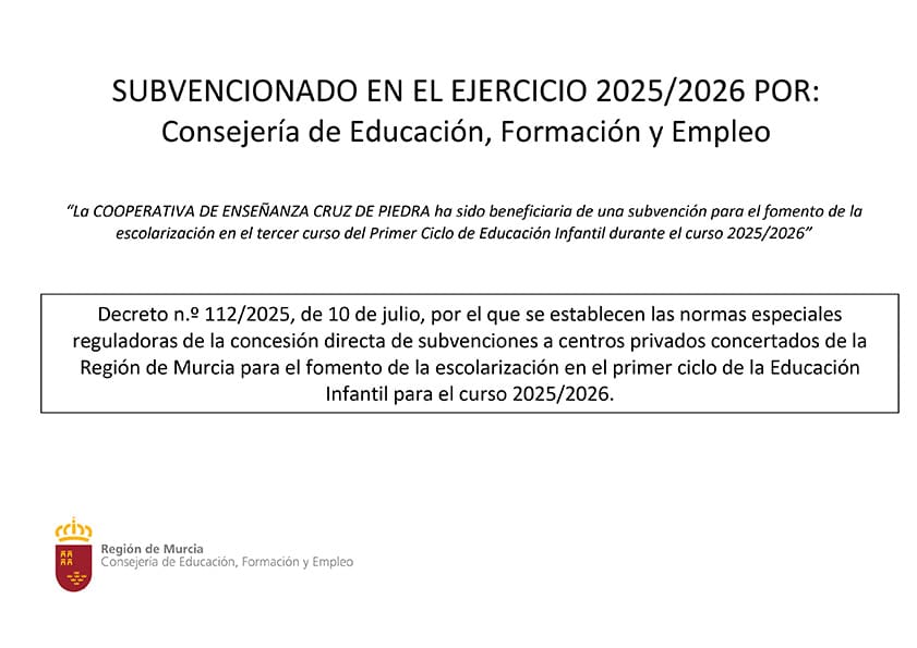 CARTEL SUBVENCIoN AULA 2 AnOS CRUZ DE PIEDRA S